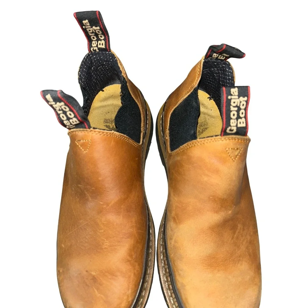 Georgia Boot Giant Romeo Mens Tan Brown‎ Leather Slip On Work Shoes Sz 8.5